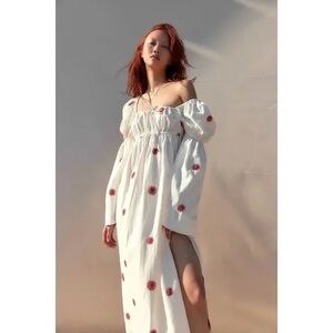 NWT Free People Emory Embroidered Midi Dress  Cotton Linen Size M MSRP 168